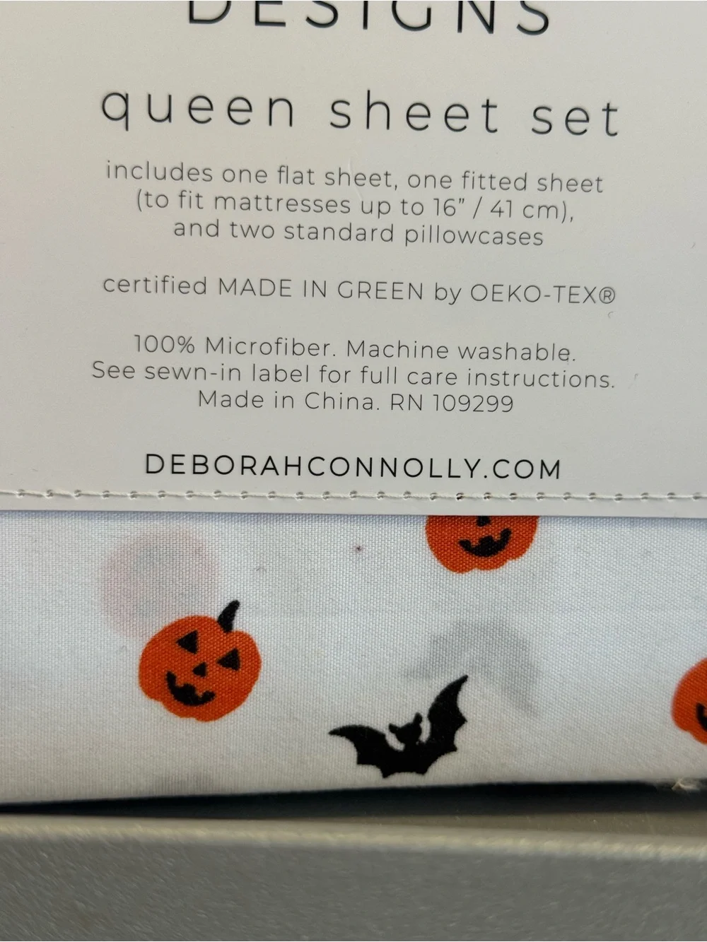 White Halloween Pumpkin & Bat Queen Sheet Set